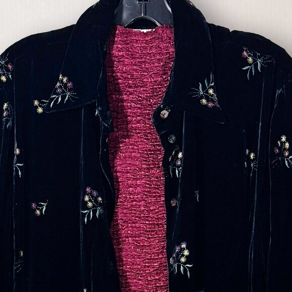 Silk Club Silk Floral Jacket & Coordinating Plisse Top Size L - Picture 1 of 8